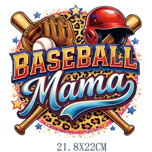 Vibrant Baseball Mama DTF heat transfer decal for clothes with leopard print and sports icons