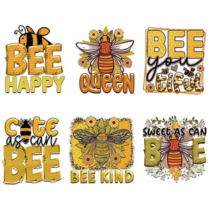 Biene Sonnenblume Wärmeübertragungsaufkleber Für Kleidung Taschen DIY Aufbügler PET Bedrucktes Cartoon-Abziehbild T-Shirt