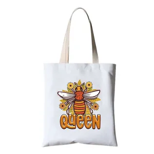 Weiße Canvas-Einkaufstasche mit einem Honigbiene und Sonnenblume Queen Grafikdruck