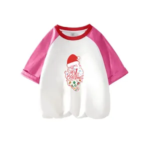 T-shirt raglan blanc et rose pour tout-petit avec imprimé Santa My 1st Christmas
