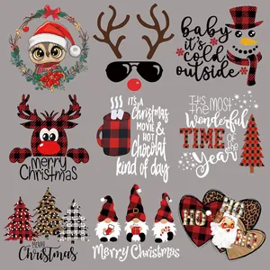 Christmas Heat Transfer Patch Iron On Sticker For Clothing DIY Printing Santa Reindeer Gnome Pattern Apparel Decoration Accessories