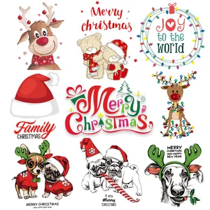 Christmas Heat Transfer Stickers Iron On Patches For Clothes T-Shirt DIY Cartoon Reindeer Gnomes Festive Applique Decoration