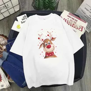 White Christmas T-shirt with cute cartoon reindeer heat transfer print design