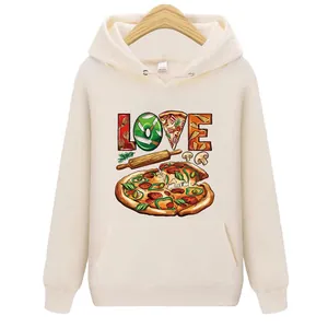 Sweat à capuche crème avec graphique de pizza vibrant et lettrage LOVE, thème food