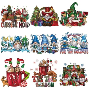Christmas Gnome Heat Transfer Decals Iron On Patches For Clothing T-Shirt DIY Festive Offset Printing Applique Sticker