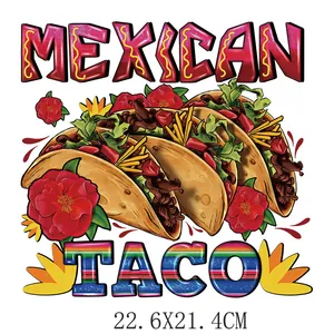 Autocollant de transfert thermique avec design de taco mexicain et fleurs