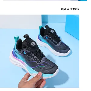 Breathable boys mesh running shoes with unique blue purple gradient and dial lace