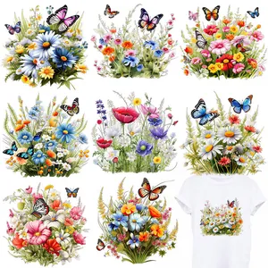 Parches de Transferencia de Calor Acuarela Mariposa Floral DTF Tinta Blanca Pegatinas Para Ropa Bolsas Decoración DIY