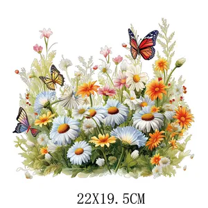 Calcomanía de transferencia de calor flores de primavera y mariposa, tamaño 22x19.5cm