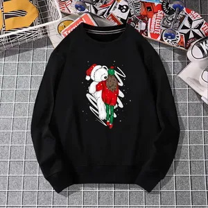 Sweat-shirt décontracté noir à manches longues avec imprimé ours polaire de Noël et fille