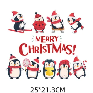 Autocollants de transfert thermique de pingouins de Noël pour vêtements DIY festifs