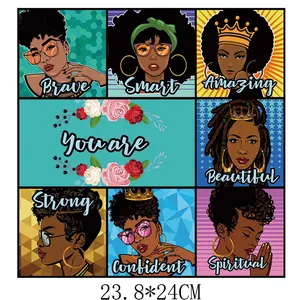 Artistic pop art black woman heat transfer iron-on decal patch with motivational words