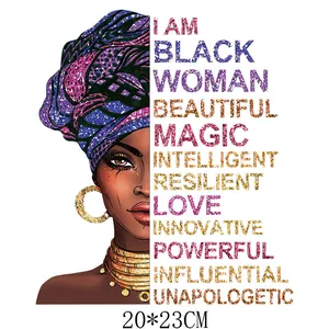 Heat transfer patch featuring a Black woman in a headwrap with affirmations, 20x23cm