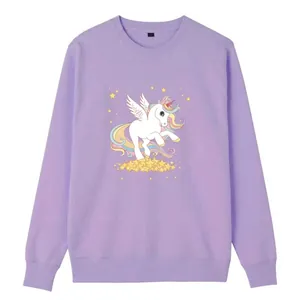 Cute cartoon unicorn graphic print lavender purple sweatshirt for women comfortable fit