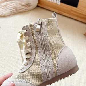 Retro-Stil Martin-Stiefel für Kinder aus Wildleder und Canvas in weichem Beige