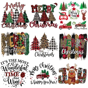 Kerst Hitteoverdracht Patches Merry Christmas Buffelruit Vrachtwagen Rendier Patroon Strijkplaatjes voor Kleding DIY T-Shirts Tassen Decoratie