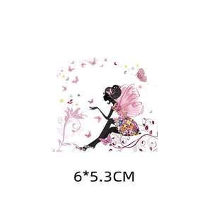 Colorful fairy girl silhouette heat transfer sticker iron-on decal for clothes 6x5.3cm