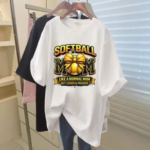 High-quality Softball Mom heat transfer decal printed on a white casual cotton T-shirt