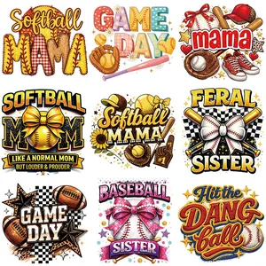 Baseball Softball Mom Heat Transfer Stickers Sport Printed DIY Iron On Patches For Clothing T-Shirt Football Feral Sister Applique