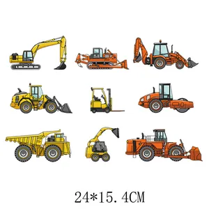Cartoon construction vehicle heat transfer patches set for clothing decoration