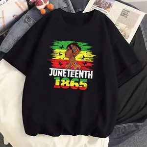 Black T-shirt featuring a vibrant colorful Juneteenth 1865 graphic print design