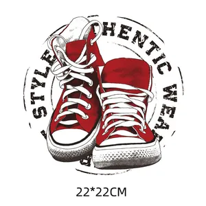 Retro red high-top sneakers heat transfer patch for DIY clothing and bags 22x22cm