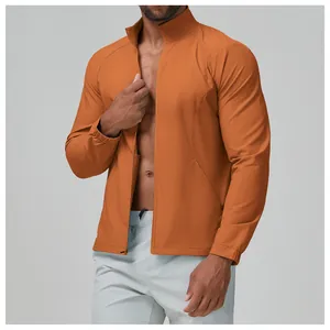 Veste de Sport pour Hommes Coupe-vent en Polyester Tissé Col Montant Fermeture Éclair Running Fitness Top Casual Sport