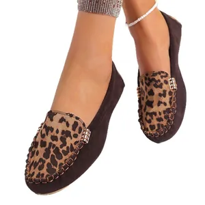 Stylish women's comfort leopard print loafers flats with buckle detail on white