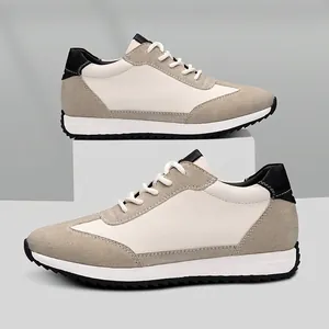 Lightweight stylish men's height-increasing casual sneakers in beige and white
