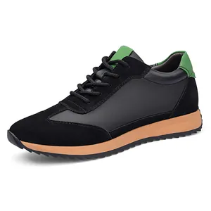 Stylish black and green lightweight running shoes with elevator sole for men and women