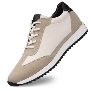 Stylish lightweight platform sneakers in beige and cream suede for casual sports