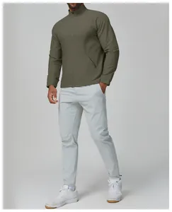 Veste de sport pour hommes vert olive à col montant et fermeture éclair pour le fitness