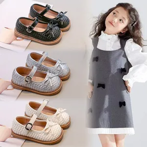 Scarpe Basse Mary Jane per Bambine in Pelle PU Intrecciata con Suola Morbida e Fiocco Stile Coreano Francese Scarpe Casual Autunno