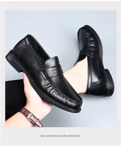 Close-up of black cowhide leather loafers with exquisite stitching and soft sole