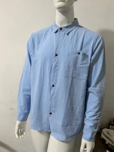 Men's light blue casual long-sleeved linen shirt displayed on a professional white mannequin