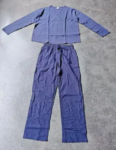 Lockeres Herren-Leinen-Zweiteiler-Set mit langärmligem Oberteil und Kordelzug-Hose