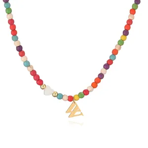 Colorful turquoise bead heart necklace with gold stainless steel letter W pendant