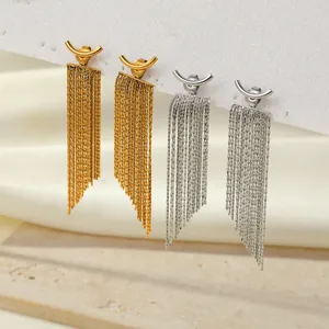 European American Fashion Stainless Steel Curved Multi Layer Snake Bone Tassel Long Drop Earrings Gold Silver Vacation Jewelry For Women
