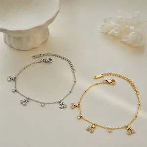 Bracelet Pendentif Cerise en Acier Inoxydable avec Strass Thème Fruit Plaqué Or Argent Chaîne Ajustable Bijoux Femme