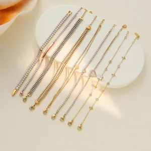 Damen Mode Edelstahl Strass Kette Armband Vergoldet Herz Stern Tennis Armband Elegant Minimalist Handschmuck