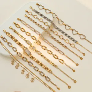 Mode 18K Vergoldet Edelstahl Armband Für Damen Strass Eingelegt Hohl Herz Panzerkette Verstellbares Armband Luxus Geometrischer Schmuck Geschenk