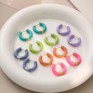 Stainless Steel Colorful Drip Oil C-Hoop Earrings Geometric Vibrant Enamel Hoop Earrings For Women Fashion Jewelry Accessories