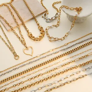 Fashion Stainless Steel Chunky Chain Necklace For Women 18K Gold Plated Artificial Pearl Heart Toggle Clasp Link Necklace