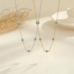 Collar de Acero Inoxidable con Turquesa y Circonia para Mujer Estilo de Lujo Ligero Colgante Minimalista Joyería de Moda