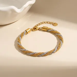 Elegantes zweifarbiges Armband aus geflochtenem Edelstahl in Gold und Silber