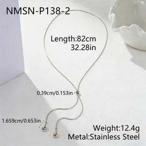 Détails techniques du collier en Y en acier inoxydable argenté avec pendentifs goutte d'eau
