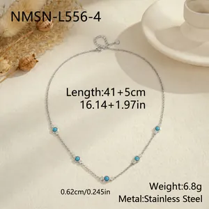 Collar de acero inoxidable con turquesa y circón que muestra dimensiones detalladas