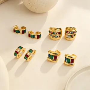 Pendientes de Botón de Acero Inoxidable Chapado en Oro Con Circonia Retro Minimalista para Mujer Pendientes Geométricos de Moda