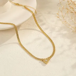 Mode Roestvrij Staal Hart Hanger Halsketting Voor Vrouwen Vergulde Cubaanse Ketting Strass Ingelegde Sieraden Cadeau Voor Feest
