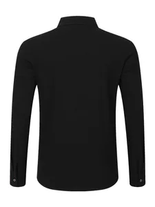 Back view of a black men's casual long-sleeve shirt in a relaxed linen blend